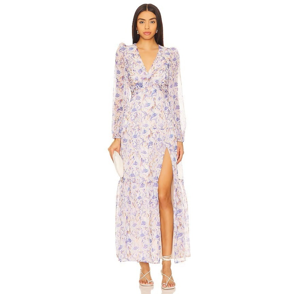 ASTR The Label Seona Floral Maxi Dress In Blue Floral-Women's Medium Cottagecore